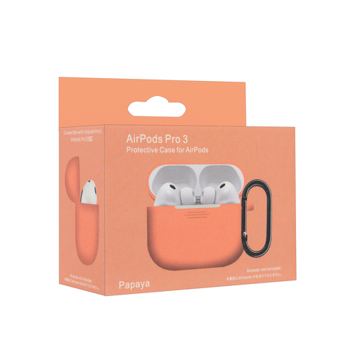 Чехол для наушников AirP Pro 3 Silicone Case без лого силикон, персиковый с карабином