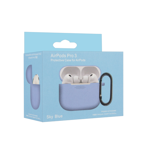 Чехол для наушников AirP Pro 3 Silicone Case без лого силикон, голубой с карабином
