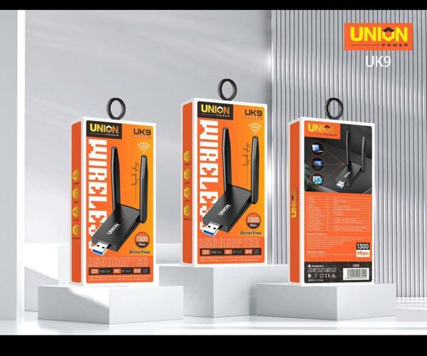 Адаптер Wi-Fi Union UK9 1300Mbps, 2,4-5 Ггц внешняя антенна + Bluetooth 5.0, двухдиапазонный