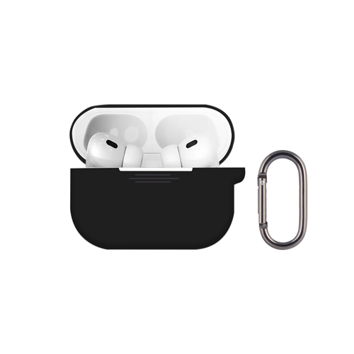 Чехол для наушников AirP Pro 3 Silicone Case без лого силикон, черный с карабином