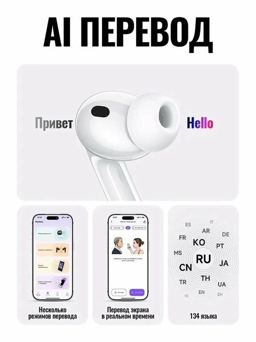 Гарнитура Стерео HOCO EW98 белый Bluetooth ANC, онлайн переводчик, измерение пульса и кислорода - 2