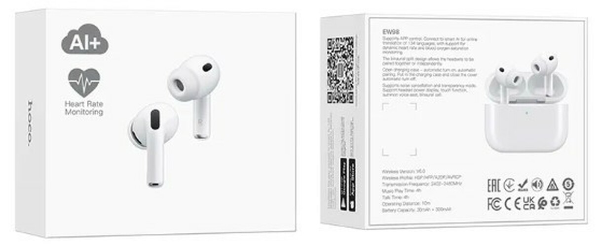 Гарнитура Стерео HOCO EW98 белый Bluetooth ANC, онлайн переводчик, измерение пульса и кислорода