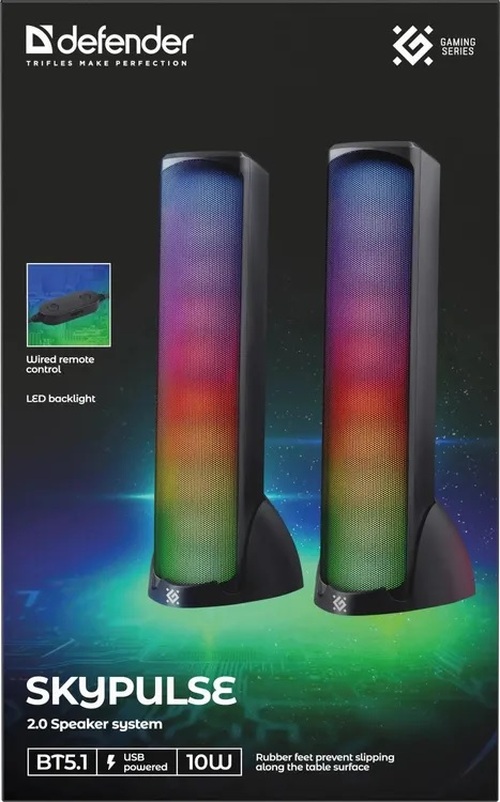 Акустическая система Defender SkyPulse 2.0, 10Вт, питание от USB, Bluetooth, черный