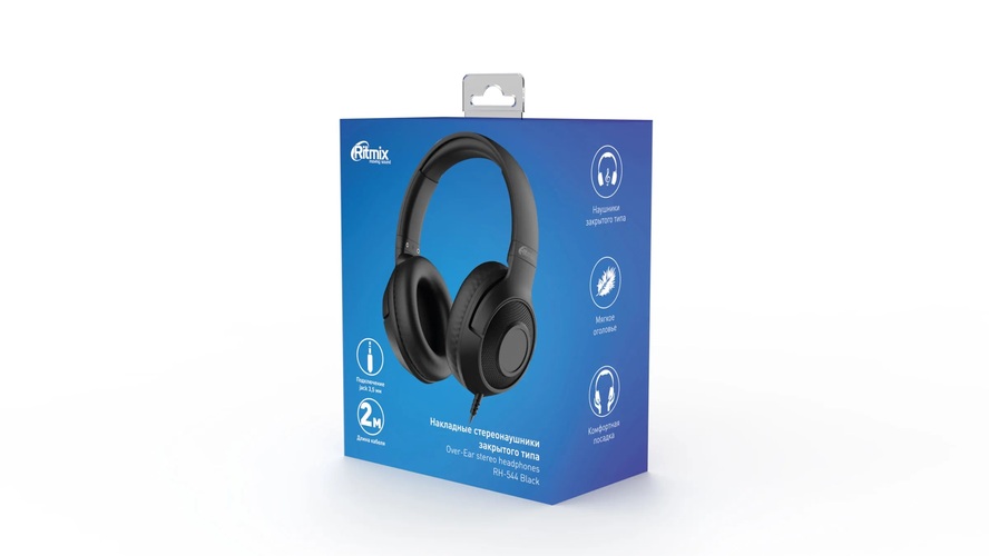 Наушники Ritmix RH-544 накладные, проводные, Jack 3.5, черный