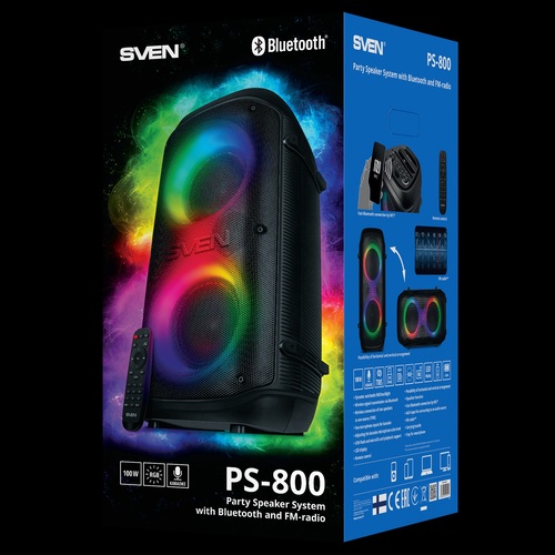 Колонка Напольная Sven PS-800 SD/AUX/Radio/USB/bluetooth черный 100Вт пду, подсветка