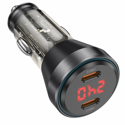 Автомобильные зарядные устройства HOCO NZ12C 2USB Type-C черный прозрачный 3A 30W LED дисплей