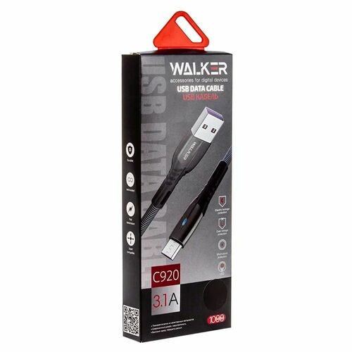 Кабель USB - micro USB Walker C705 текстиль черный 3.1A 1 м.