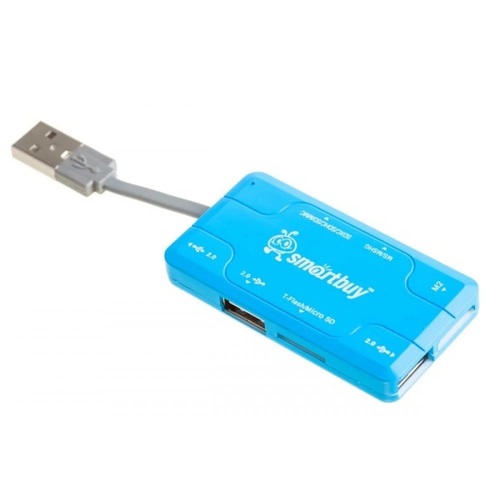 USB разветвитель Smartbuy SBRH-750-B 3 порта, USB 2.0, синий , картридер