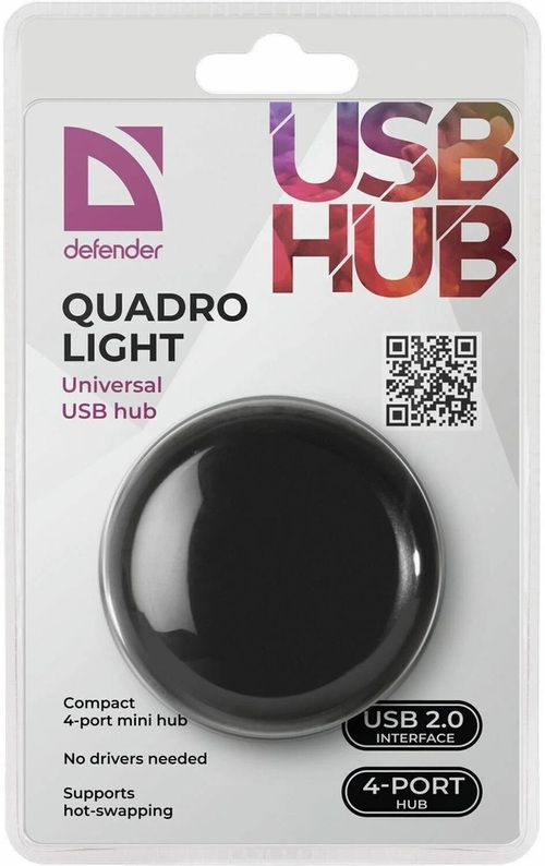 USB разветвитель Defender Quadro Light 4 порта, USB 2.0, черный