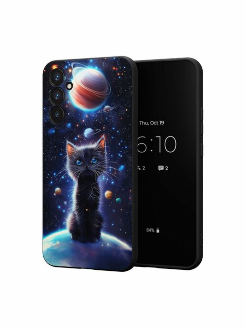 Накладка Xiaomi Poco X3/X3 Pro черно-синий фактурный с защитой камеры силикон Mcover Животные Котенок и космос