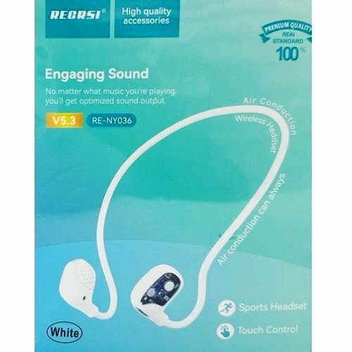 Наушники RECRSI RE-NY036 вакуумные, Bluetooth, белый