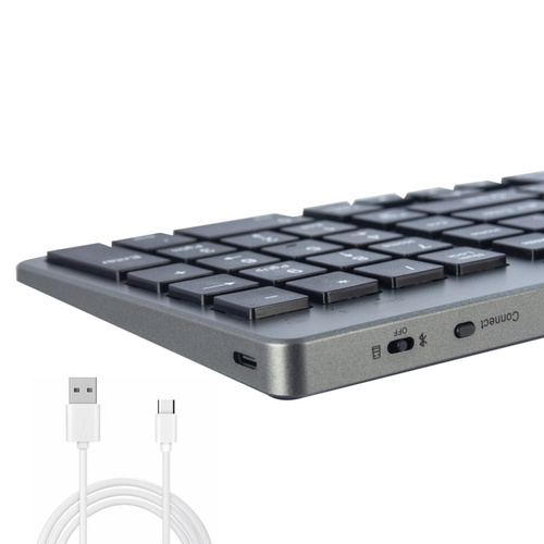 Клавиатура ISA KB-11 Bluetooth+2,4G мультимедийная, SLIM, серебро металлический корпус - 2