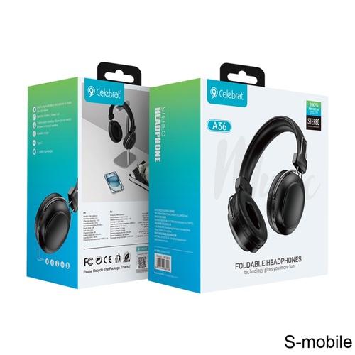 Наушники Celebrat A36 накладные, Bluetooth, микрофон, черный