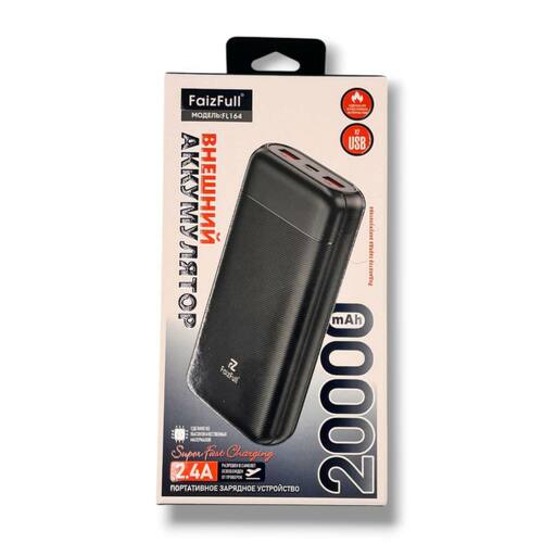 Внешний аккумулятор 20000 mAh FaizFull FL164 2USB+Type-C черный LED индикатор PD22,5Вт+QC3.0