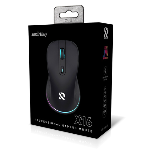 Мышь Smartbuy RUSH X16 проводная оптическая игровая с подсветкой 8000 dpi черный 6 кнопок, бесшумные кнопки