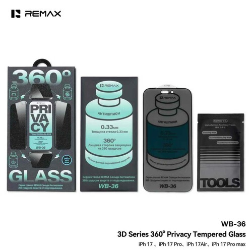 Защитное стекло Apple iPhone 13/13 Pro/14/16e черный 3D антишпион 360° REMAX WB-37