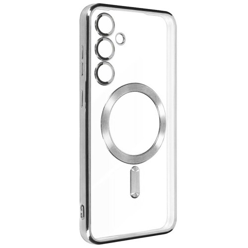 Накладка Samsung S25 Plus серебро со стеклом на камере силикон SafeMag