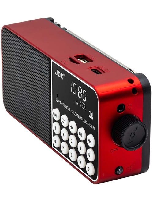 Радиоприемник JOC H6821BT цифровой FM, AM, SW USB/microSD/Bluetooth питание от АКБ красный - 2