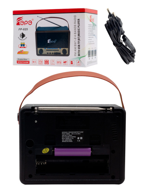 Радиоприемник Fepe FP-825BT аналоговый FM, AM, SW USB/microSD/Bluetooth питание от АКБ, от сети, черный - 3