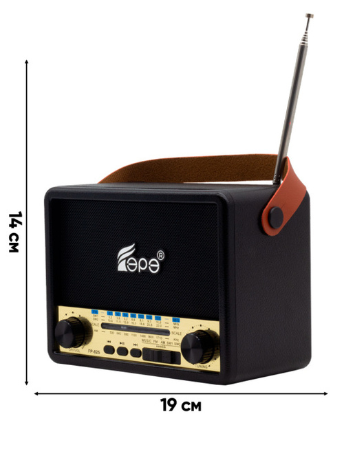 Радиоприемник Fepe FP-825BT аналоговый FM, AM, SW USB/microSD/Bluetooth питание от АКБ, от сети, черный