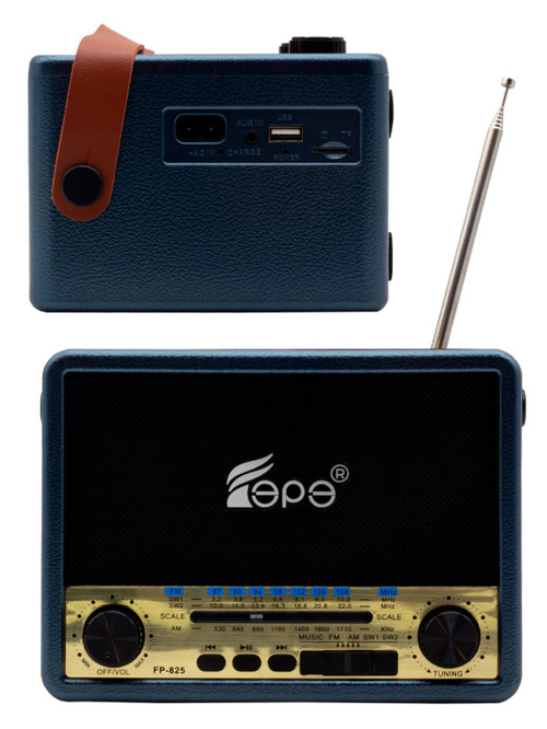 Радиоприемник Fepe FP-825BT аналоговый FM, AM, SW USB/microSD/Bluetooth питание от АКБ, от сети, синий - 2