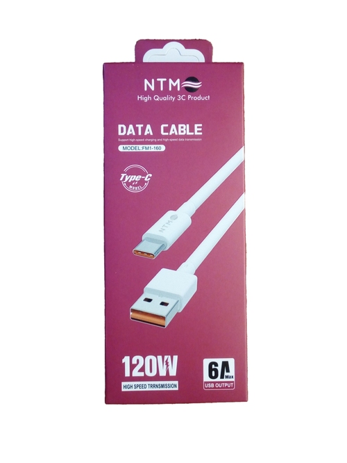 Кабель USB - Type-C NTM FM1-160 пвх белый круглый 6A 1 м. 120W