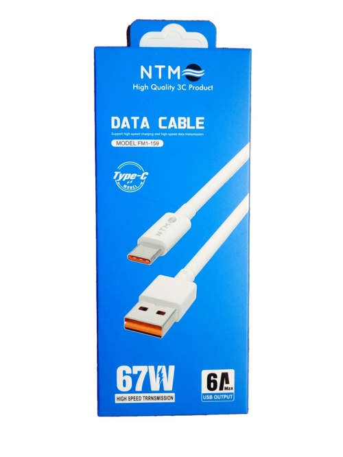 Кабель USB - Type-C NTM FM1-159 пвх белый круглый 6A 1 м. 67W
