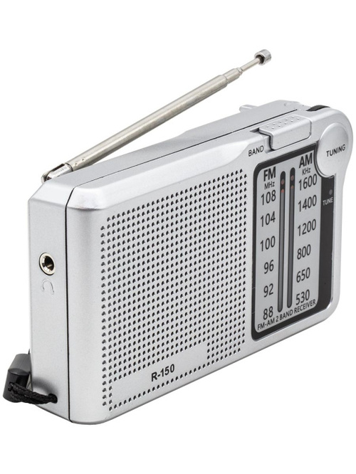 Радиоприемник POKET RADIO R-150 аналоговый FM, AM AUX, питание от АКБ, от сети, серебро - 2