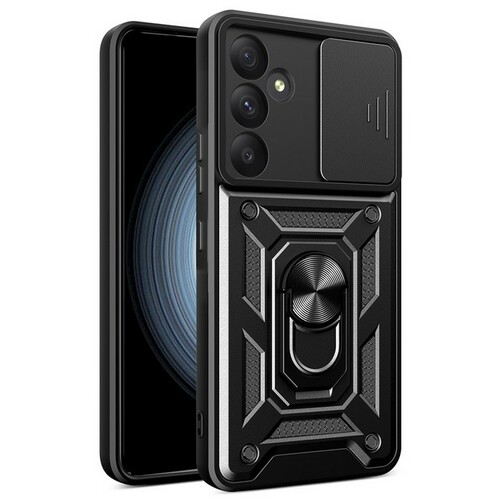 Накладка Tecno Spark Go 3/Pop 20 черный силикон+пластик Armor Case Противоударный кольцо-подставка + магнитный держатель