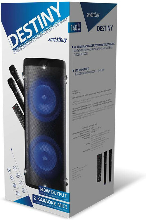 Колонка Напольная Smartbuy DESTINY SD/AUX/Radio/USB/bluetooth 140Вт черный микрофон, пду, подсветка - 5