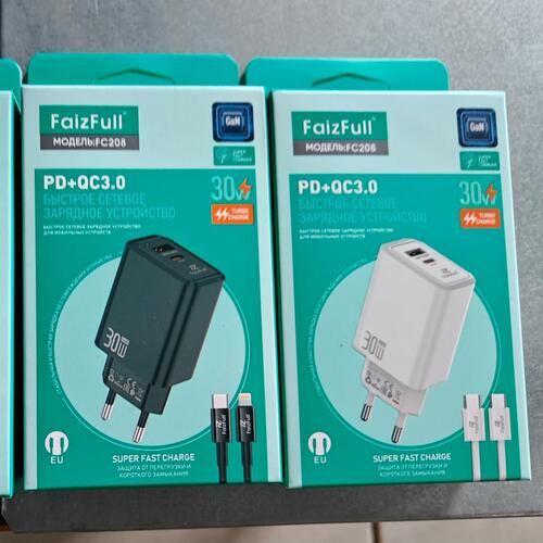 Сетевое зарядное устройство FaizFull FC208 1USB+USB Type-C Type-C 30W