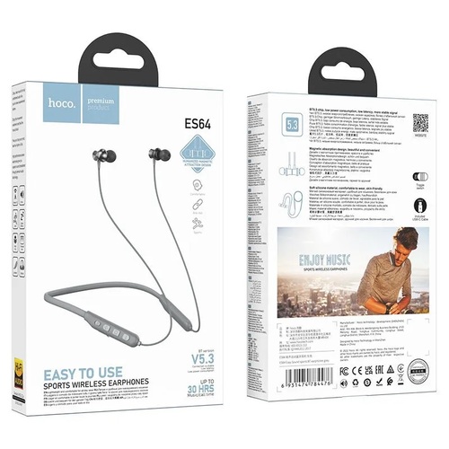 Наушники HOCO ES64 вакуумные, Bluetooth, микрофон, для спорта, серый