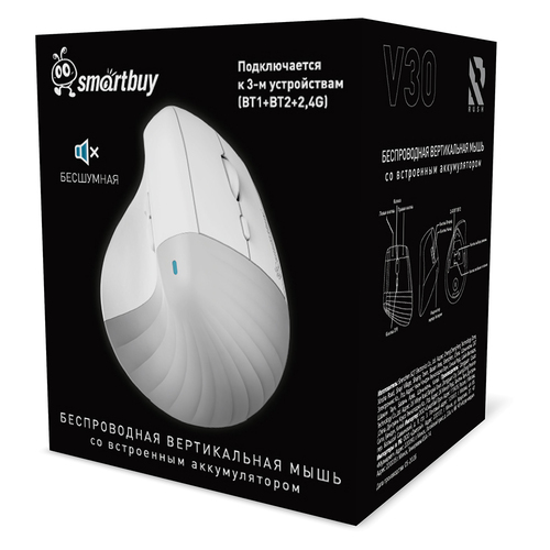 Мышь Smartbuy V30 Bluetooth+2,4G оптическая вертикальная 1600 dpi АКБ
