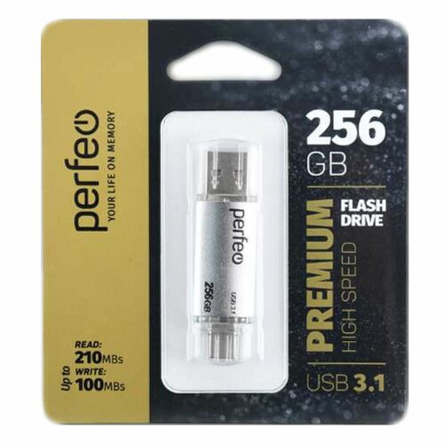 Флешка USB Perfeo 256GB C16 USB/Type-C, серебро