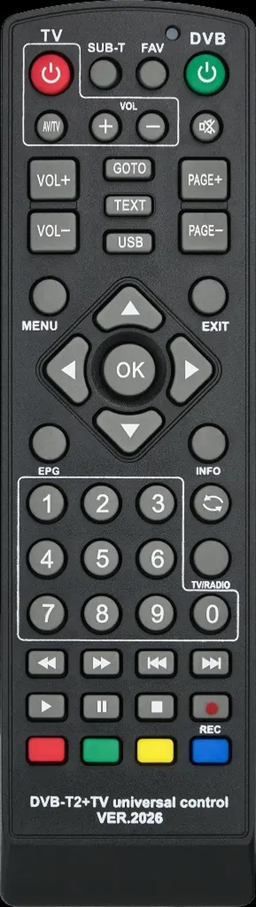 Пульт дистанционного управления для ТВ-приставки HUAYU DVB-T2+TV ver.2026 универсальный