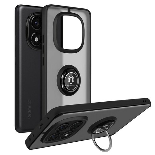Накладка Xiaomi Poco M8 Pro/Redmi Note 15 Pro Plus 5G полупрозрачный бампер черный силикон+пластик Кольцо-подставка + магнитный держатель