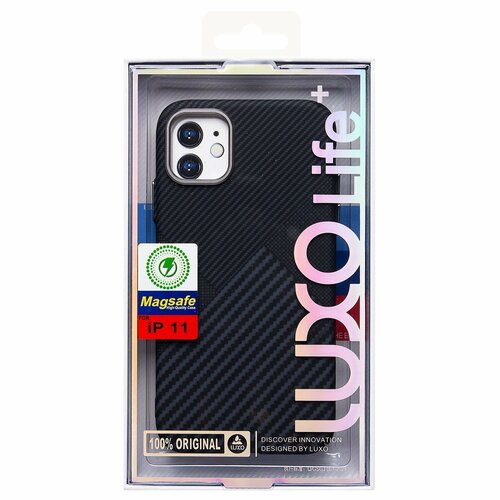 Накладка Apple iPhone 11 серо-черный с бортиком вокруг камеры пластик Luxo SafeMag Карбон комбинированный - 2