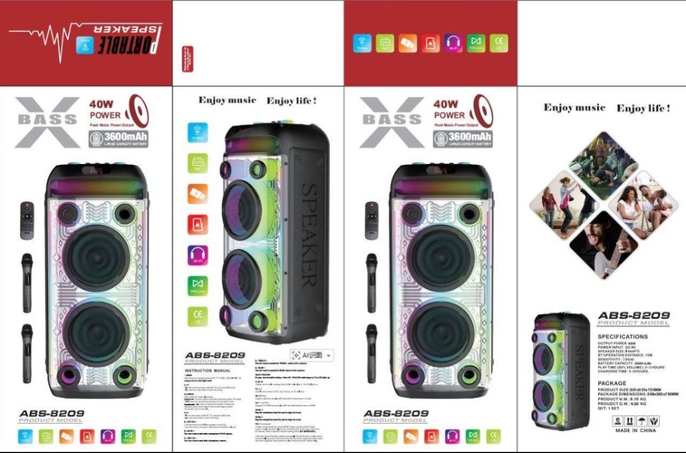 Колонка Напольная ABS-8209 TF/AUX/Radio/USB/bluetooth LED подсветка