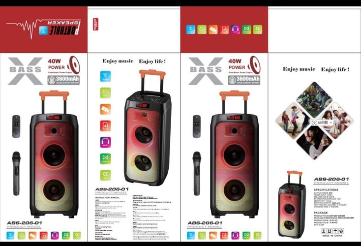 Колонка Напольная ABS-206-01 TF/AUX/Radio/USB/bluetooth LED подсветка