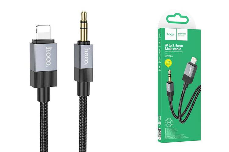 Переходник 8 pin Lightning - Jack 3.5(п) Hoco UPA32A черный текстиль 1 м.