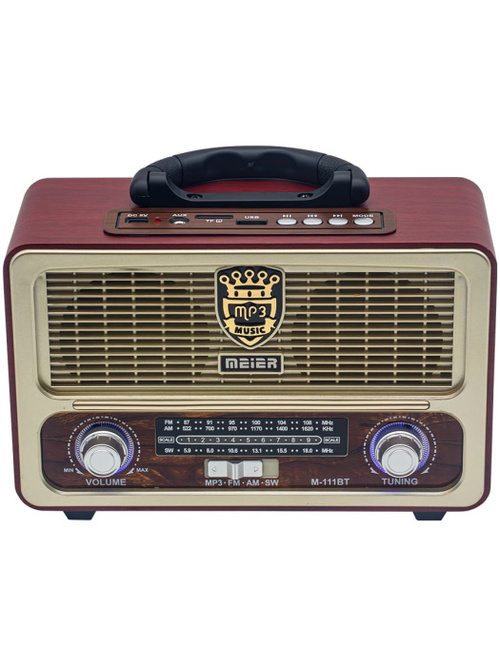 Радиоприемник Meier M-111BT аналоговый FM, AM, SW Bluetooth/FM/USB/TF/ПДУ, питание от АКБ, от сети, белый