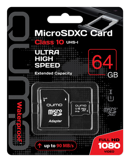 Карта памяти micro SD QUMO 64GB Класс 10 c адаптером