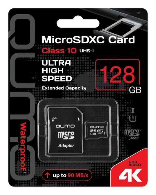 Карта памяти micro SD QUMO 128GB Класс 10 c адаптером UHS-I
