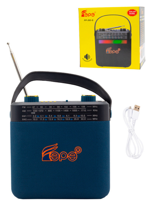 Радиоприемник Epe FP-393-S аналоговый FM, AM, SW Bluetooth/FM/USB/TF, питание от АКБ синий