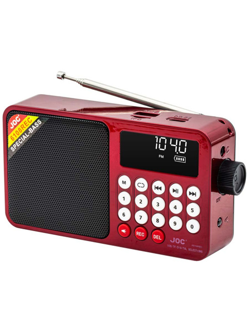 Радиоприемник JOC H6108BT цифровой FM, AM, SW USB/microSD/Bluetooth питание от АКБ красный