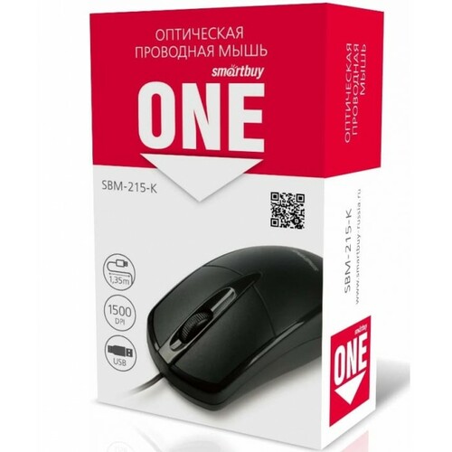 Мышь Smartbuy ONE SBM-215-K проводная оптическая 1500 dpi черный