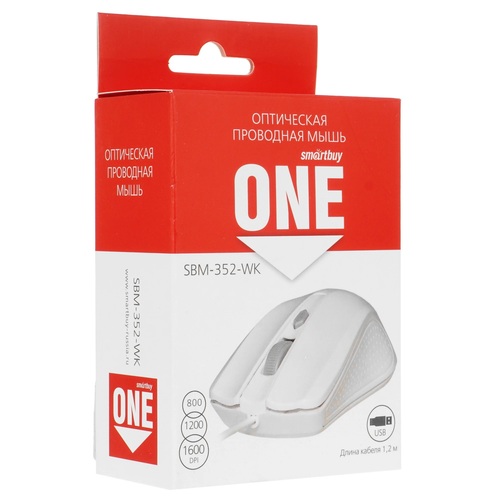 Мышь Smartbuy ONE SBM-352-WK проводная оптическая 1600 dpi белый 4 кнопки