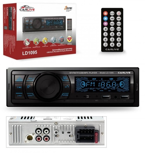 Автомагнитола CarLive LD1095 1 din 2*USB, microSD, AUX Bluetooth, пду 7 цветная подсветка
