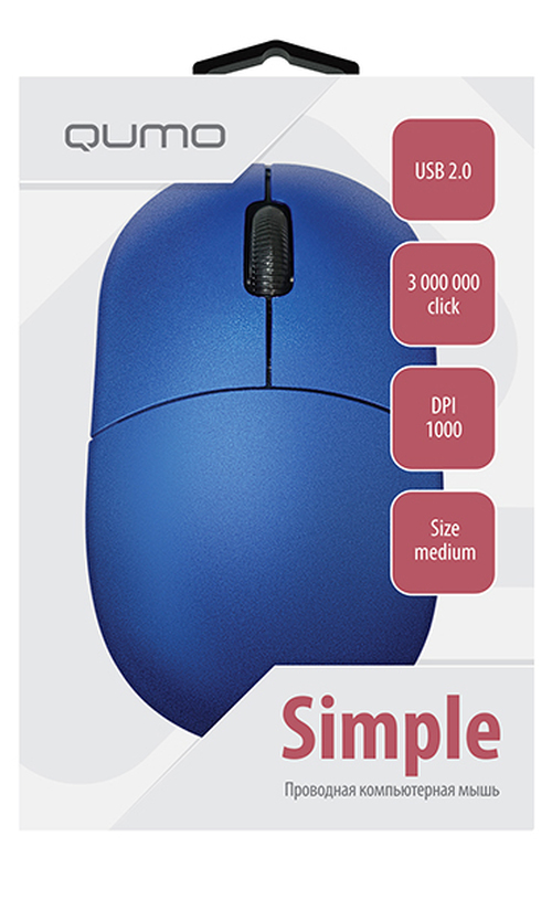 Мышь Qumo Office M92 проводная оптическая 1000 dpi синий