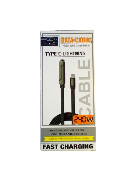 Кабель Type-C - 8 pin Lightning No brand текстиль черный плоский угл. штекер подставка